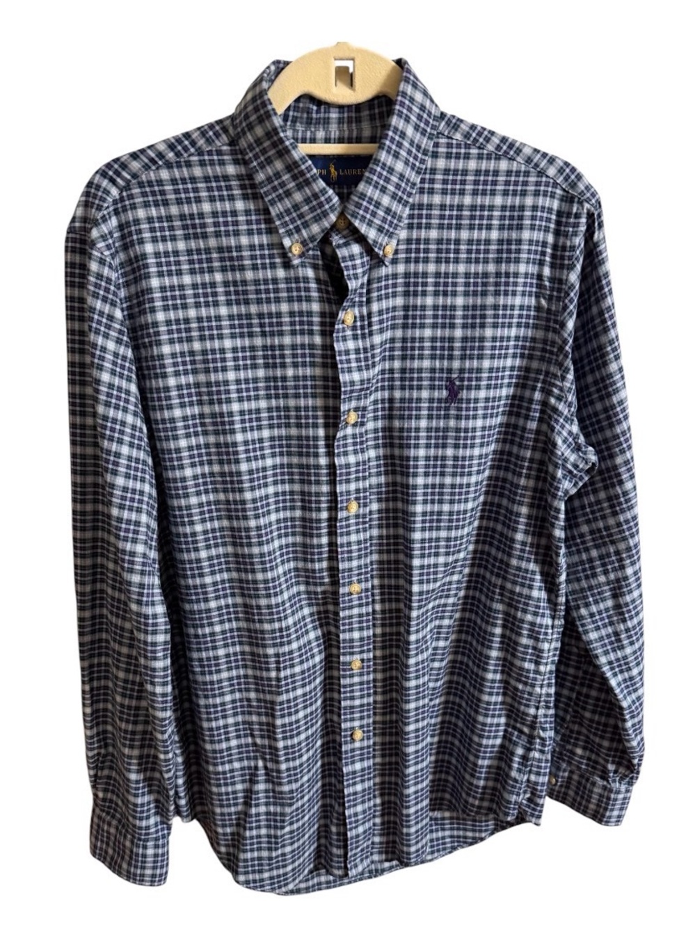 Ralph Lauren Plaid Button-Down long sleeve Shirt.‎ Size medium purple pony
